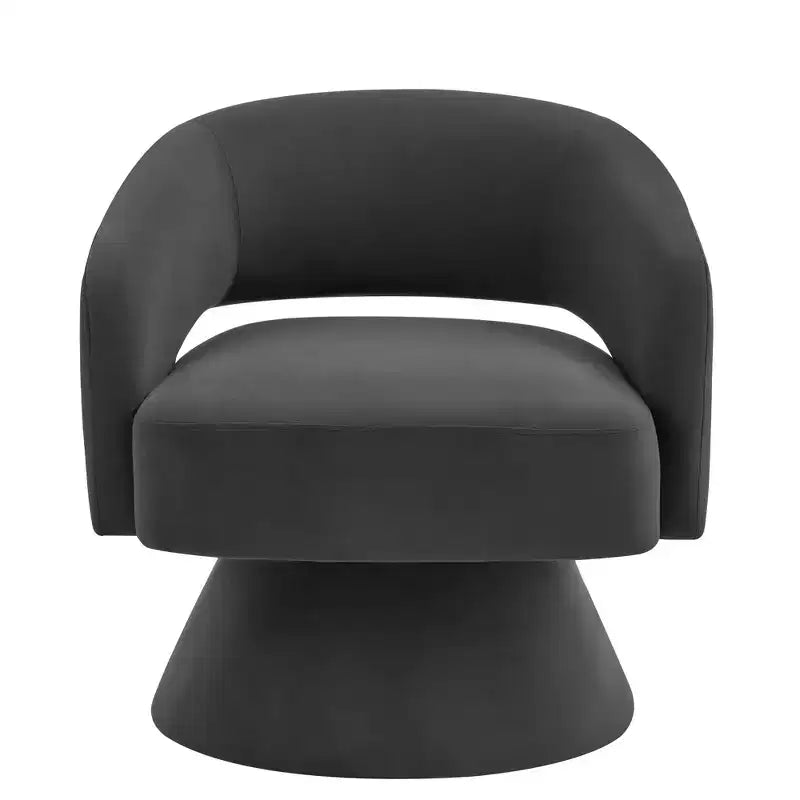 Poltrona girevole moderna decorativa, poltrona arrotondata rivestita in velluto con schienale aperto e braccioli, comoda per camera da letto e soggiorno