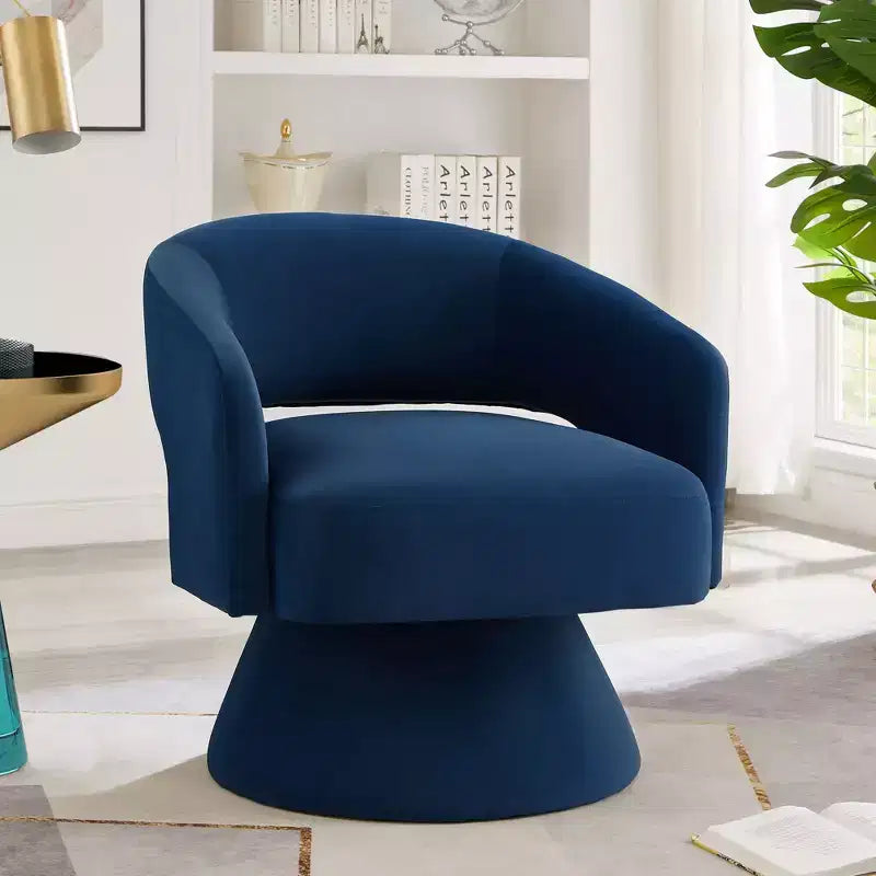 Modern Swivel Accent Chair with Velvet Upholstered Round Barrel Chair with Open Backrest &amp; Armrest Comfy Chair for Bedroom, Living Room