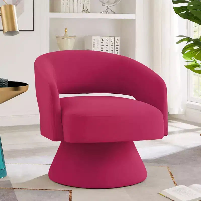 Modern Swivel Accent Chair with Velvet Upholstered Round Barrel Chair with Open Backrest &amp; Armrest Comfy Chair for Bedroom, Living Room