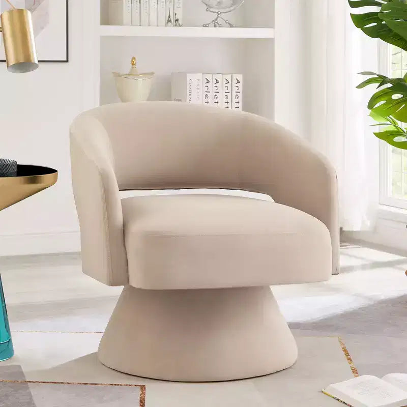 Modern Swivel Accent Chair with Velvet Upholstered Round Barrel Chair with Open Backrest &amp; Armrest Comfy Chair for Bedroom, Living Room