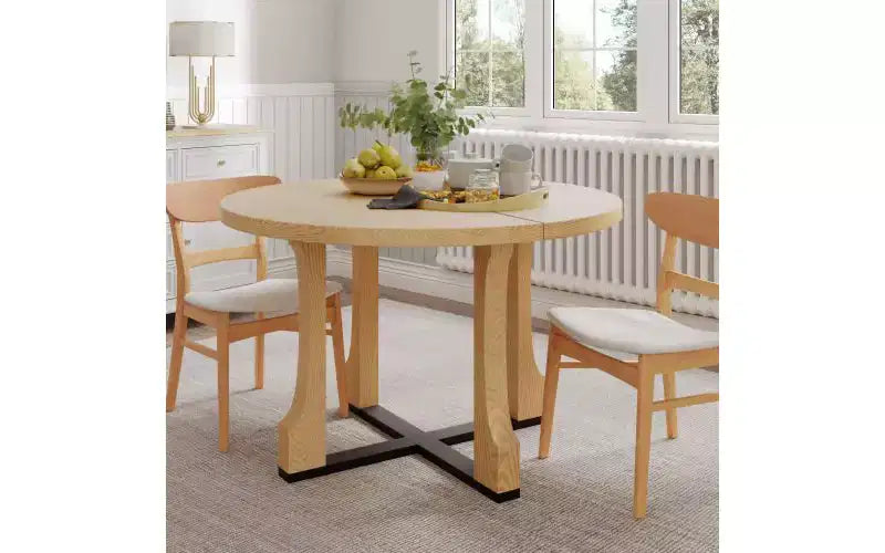 48 Circle Kitchen Table for 4,Scratch-resistant Dining Table with Trestle Base,Space-saving &amp; Compact Table for Dining Room