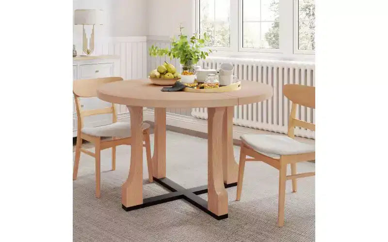 48 Circle Kitchen Table for 4,Scratch-resistant Dining Table with Trestle Base,Space-saving &amp; Compact Table for Dining Room