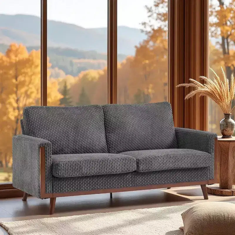 68' W Comfortable Mid Century Loveseat, Two Seater Sofa with Spring Support &amp; Solid Wood Frame, Corduroy Fabric Small Couch