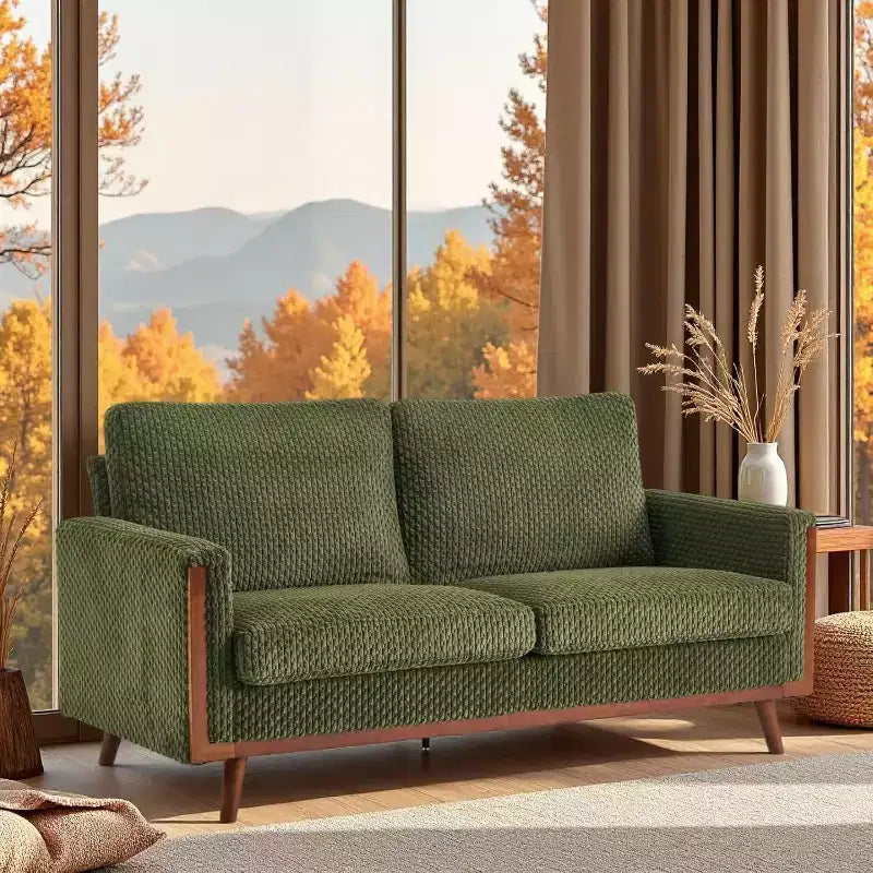 68' W Comfortable Mid Century Loveseat, Two Seater Sofa with Spring Support &amp; Solid Wood Frame, Corduroy Fabric Small Couch