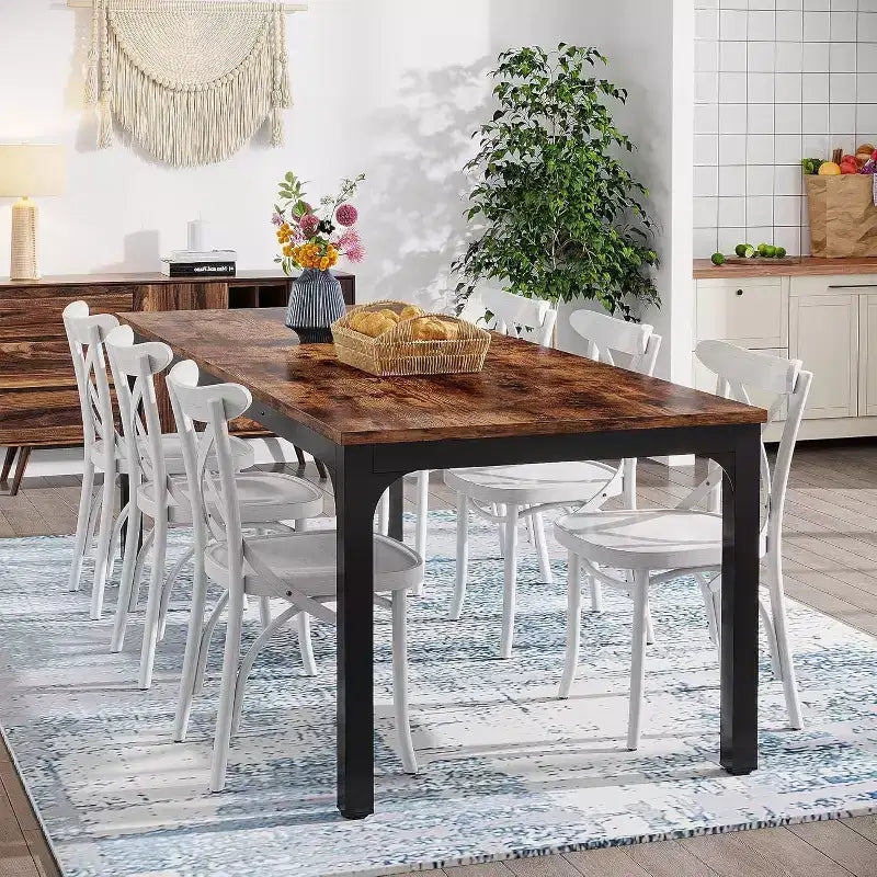 78.7-Inch Long Dining Table for 6-8 People, Industrial Rectangle Wood Dinner Table with Heavy Duty Metal Legs, Rustic Brown, Only Table