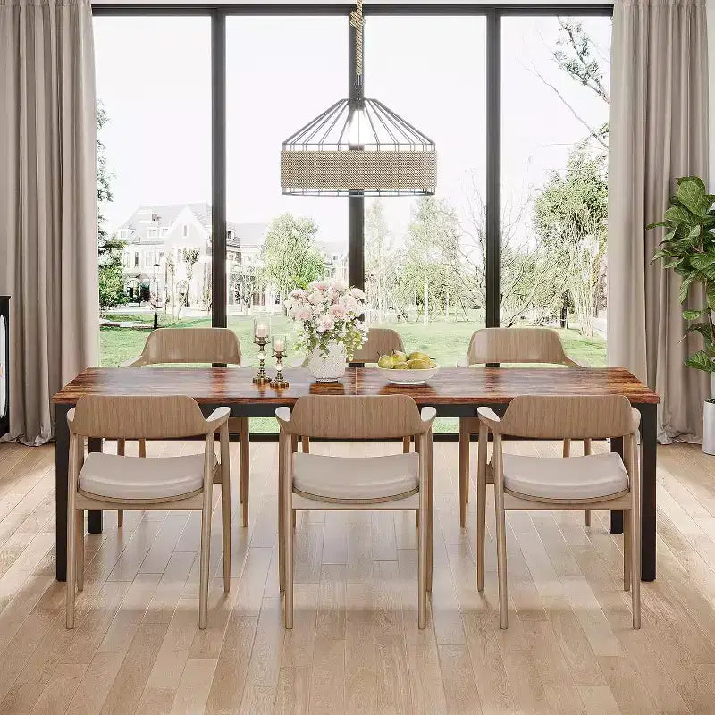 78.7-Inch Long Dining Table for 6-8 People, Industrial Rectangle Wood Dinner Table with Heavy Duty Metal Legs, Rustic Brown, Only Table