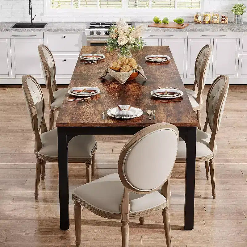 78.7-Inch Long Dining Table for 6-8 People, Industrial Rectangle Wood Dinner Table with Heavy Duty Metal Legs, Rustic Brown, Only Table