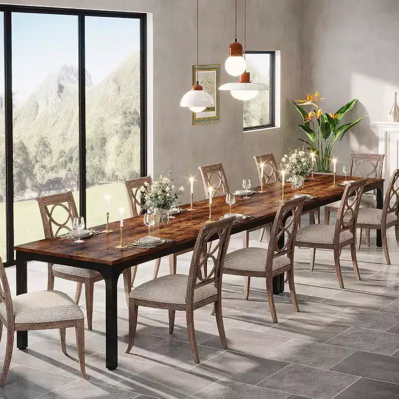 78.7-Inch Long Dining Table for 6-8 People, Industrial Rectangle Wood Dinner Table with Heavy Duty Metal Legs, Rustic Brown, Only Table