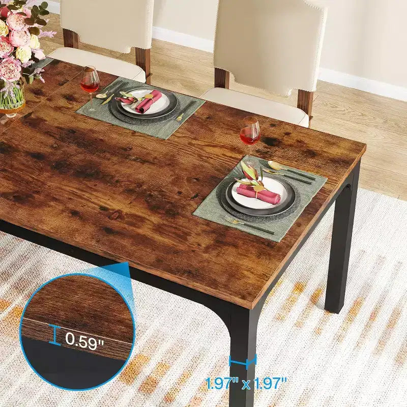 78.7-Inch Long Dining Table for 6-8 People, Industrial Rectangle Wood Dinner Table with Heavy Duty Metal Legs, Rustic Brown, Only Table