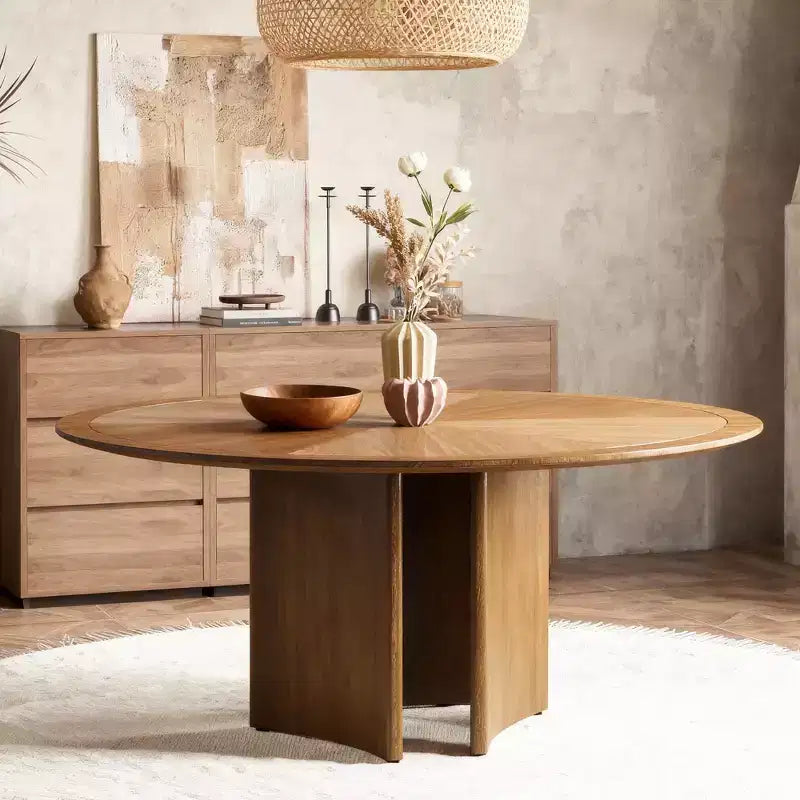 59.05 Inch Round Dining Table Kitchen Table for 6 People Modern Mid Century Circle Desk for Dining Room