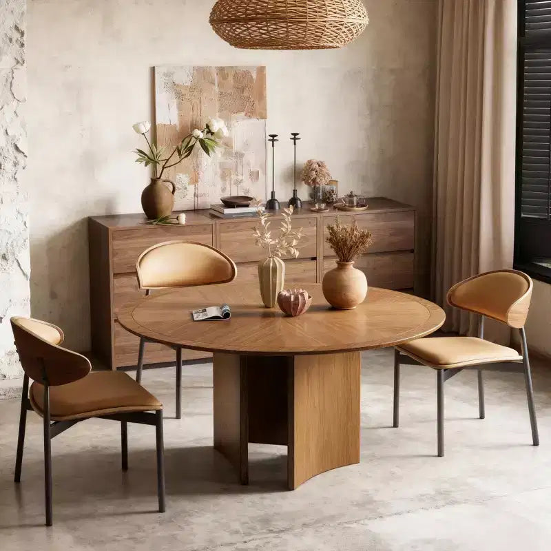 59.05 Inch Round Dining Table Kitchen Table for 6 People Modern Mid Century Circle Desk for Dining Room