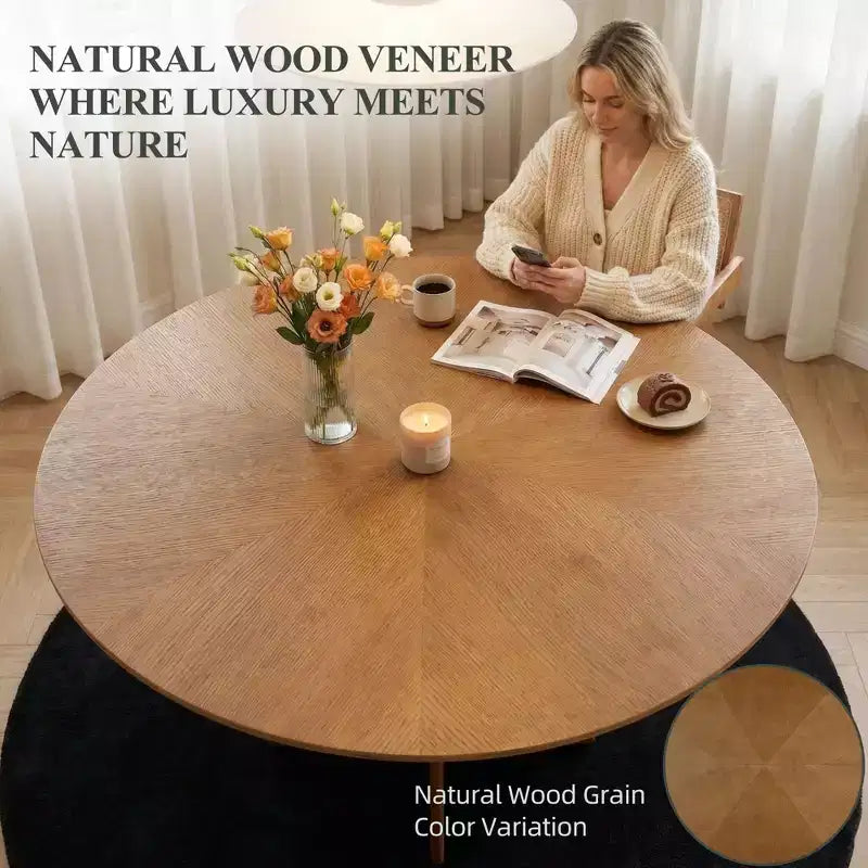 59.05 Inch Round Dining Table Kitchen Table for 6 People Modern Mid Century Circle Desk for Dining Room