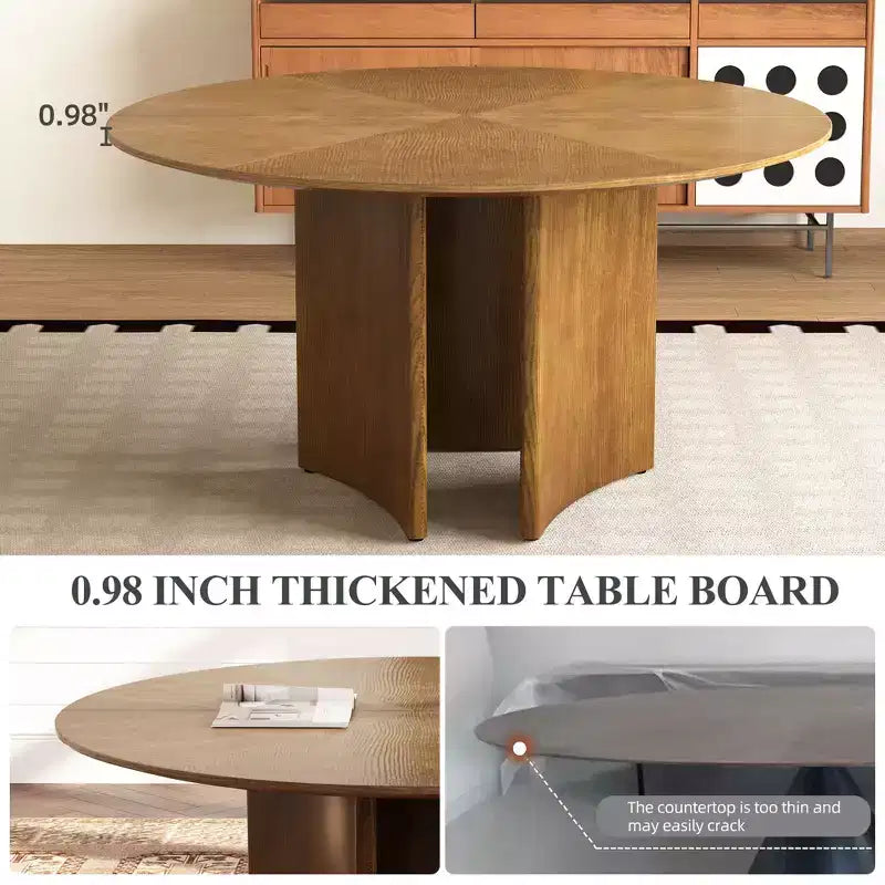 59.05 Inch Round Dining Table Kitchen Table for 6 People Modern Mid Century Circle Desk for Dining Room