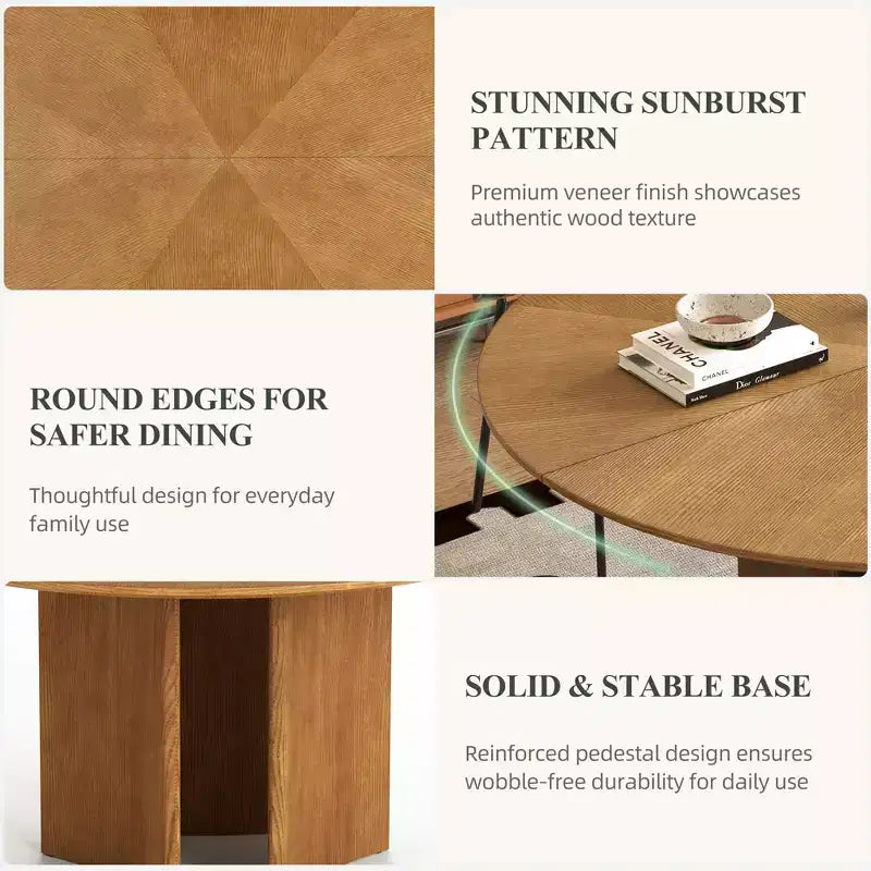 59.05 Inch Round Dining Table Kitchen Table for 6 People Modern Mid Century Circle Desk for Dining Room