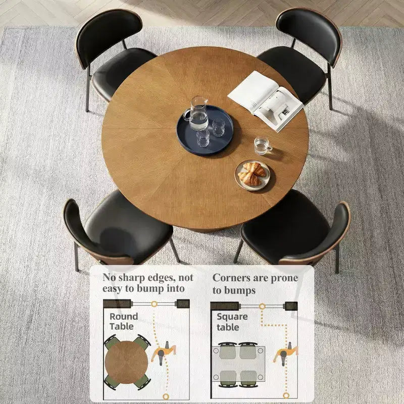 59.05 Inch Round Dining Table Kitchen Table for 6 People Modern Mid Century Circle Desk for Dining Room