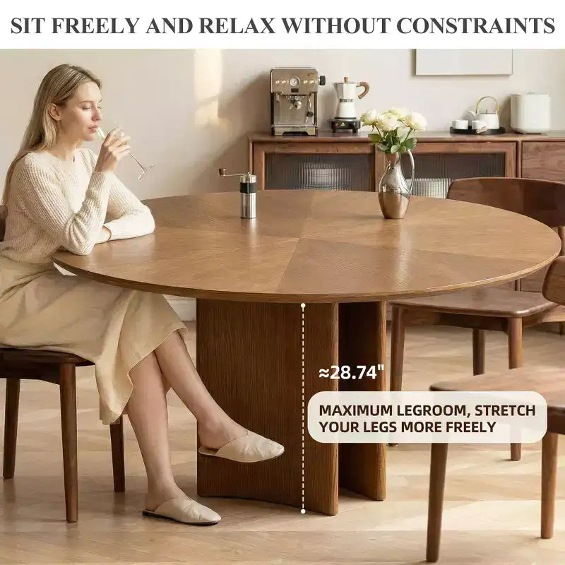 59.05 Inch Round Dining Table Kitchen Table for 6 People Modern Mid Century Circle Desk for Dining Room