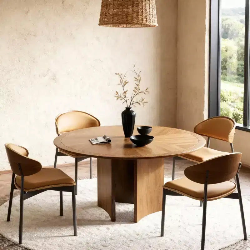 59.05 Inch Round Dining Table Kitchen Table for 6 People Modern Mid Century Circle Desk for Dining Room