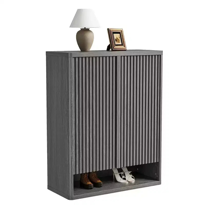 31.5'' Shoe Cabinet, Large Shoe Storage Cabinet with Adjustable Shelves, Wooden Shoe Organizer with Fluted Door for Entryway &amp; Living Room