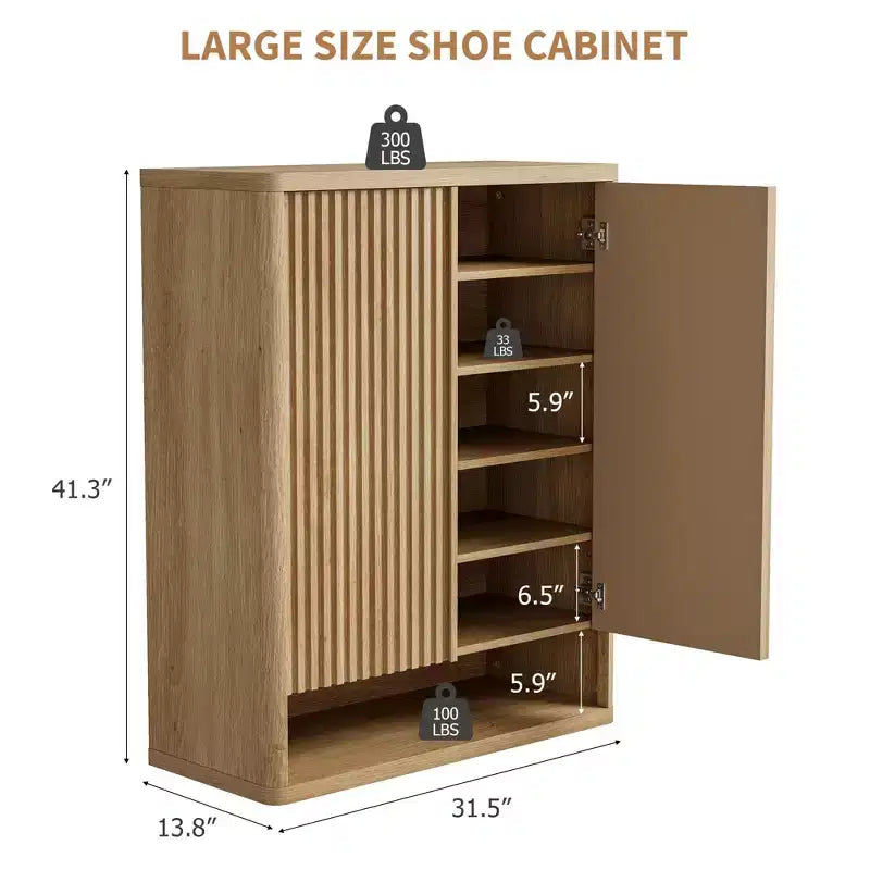 31.5'' Shoe Cabinet, Large Shoe Storage Cabinet with Adjustable Shelves, Wooden Shoe Organizer with Fluted Door for Entryway &amp; Living Room