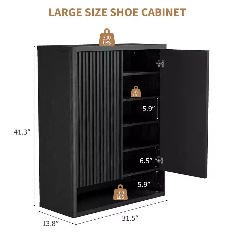 31.5'' Shoe Cabinet, Large Shoe Storage Cabinet with Adjustable Shelves, Wooden Shoe Organizer with Fluted Door for Entryway &amp; Living Room