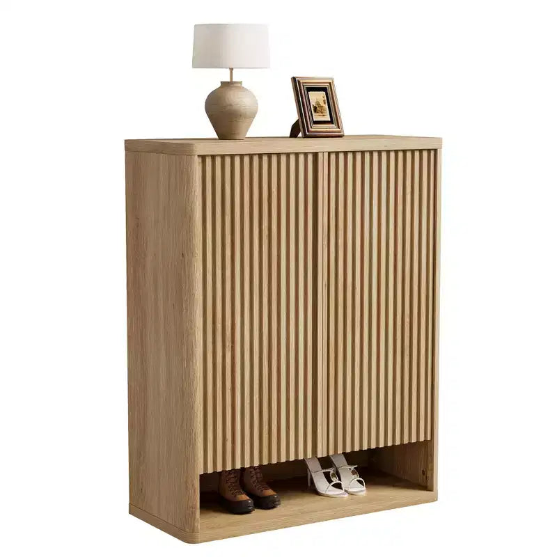 31.5'' Shoe Cabinet, Large Shoe Storage Cabinet with Adjustable Shelves, Wooden Shoe Organizer with Fluted Door for Entryway &amp; Living Room
