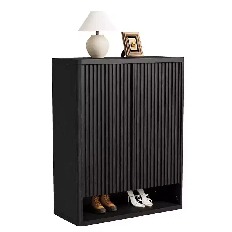 31.5'' Shoe Cabinet, Large Shoe Storage Cabinet with Adjustable Shelves, Wooden Shoe Organizer with Fluted Door for Entryway &amp; Living Room