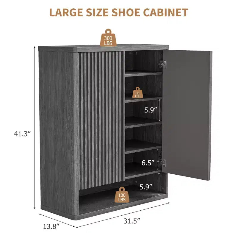 31.5'' Shoe Cabinet, Large Shoe Storage Cabinet with Adjustable Shelves, Wooden Shoe Organizer with Fluted Door for Entryway &amp; Living Room
