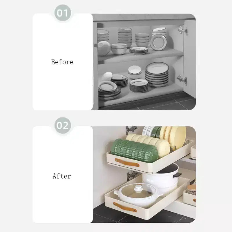 Slide Out Under Sink Cabinet Organizer, Stainless Steel Pull Out Shelves, Drainage Tray Rack, Pull Out Drawers for Kitchen Bathroom Pantry Cabinets