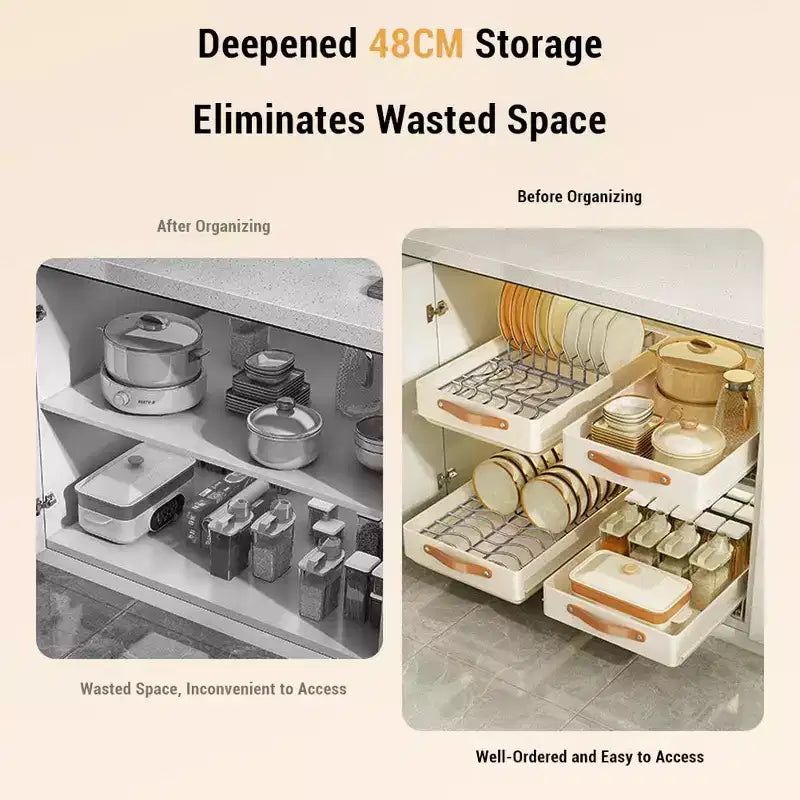 Slide Out Under Sink Cabinet Organizer, Stainless Steel Pull Out Shelves, Drainage Tray Rack, Pull Out Drawers for Kitchen Bathroom Pantry Cabinets