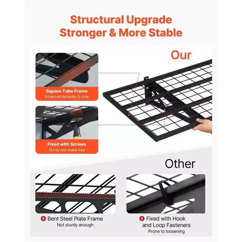 Scaffalatura da parete per garage a 2 livelli, robusta, unità in acciaio da 2 x 4 ft con ganci, scaffale sospeso in metallo da 24x48 In, portata 500 lbs, nero
