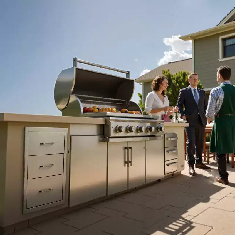 Outdoor Kitchen Drawers 18.11W x 23.23D x 23.23H, Triple-Access Stainless Steel BBQ Drawers with Handles, Silver