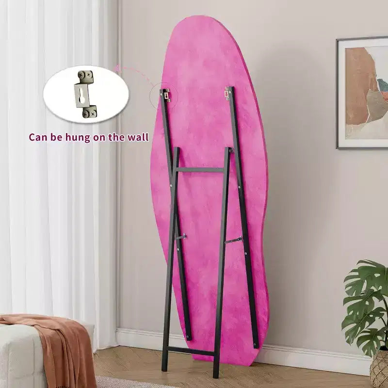 63 x 24 Footprint Shape Irregular Full Length Mirror, Flannel Wrapped Standing Wall Mirror