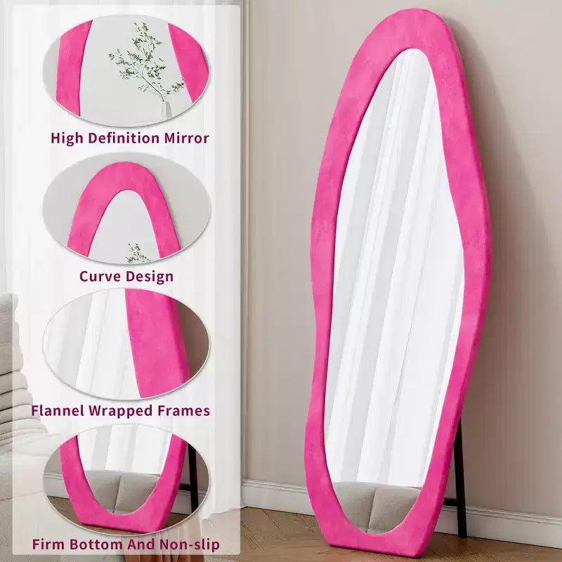 63 x 24 Footprint Shape Irregular Full Length Mirror, Flannel Wrapped Standing Wall Mirror