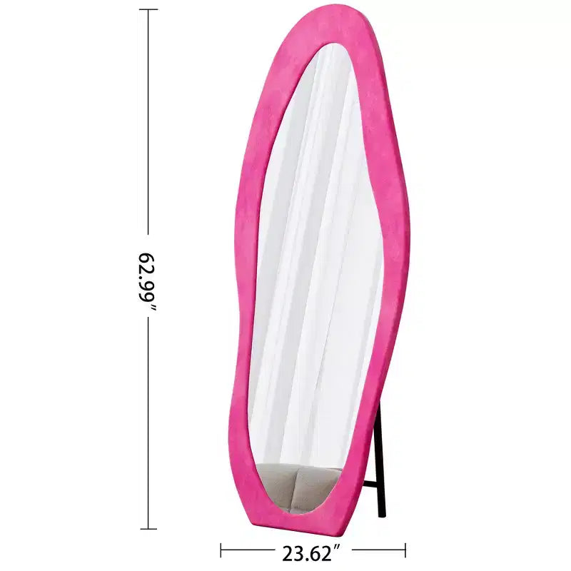 63 x 24 Footprint Shape Irregular Full Length Mirror, Flannel Wrapped Standing Wall Mirror