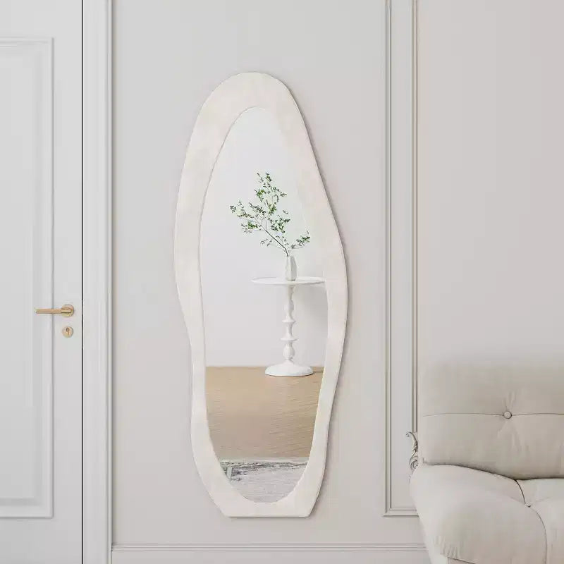 63 x 24 Footprint Shape Irregular Full Length Mirror, Flannel Wrapped Standing Wall Mirror
