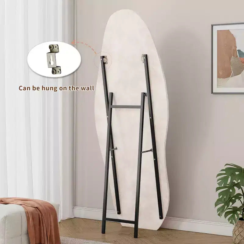 63 x 24 Footprint Shape Irregular Full Length Mirror, Flannel Wrapped Standing Wall Mirror