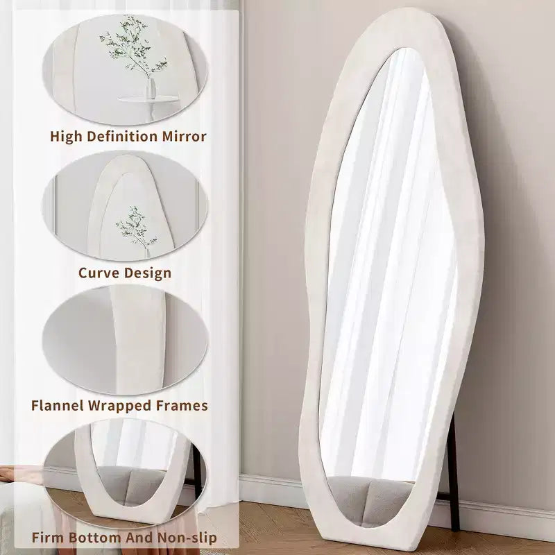 63 x 24 Footprint Shape Irregular Full Length Mirror, Flannel Wrapped Standing Wall Mirror