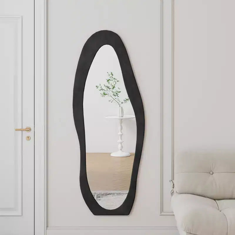 63 x 24 Footprint Shape Irregular Full Length Mirror, Flannel Wrapped Standing Wall Mirror