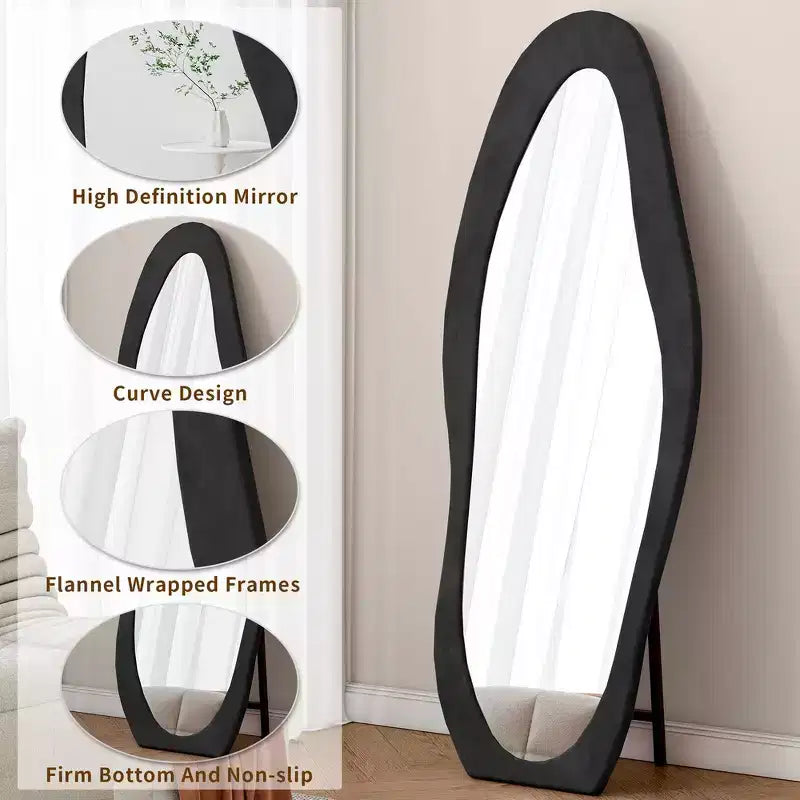 63 x 24 Footprint Shape Irregular Full Length Mirror, Flannel Wrapped Standing Wall Mirror
