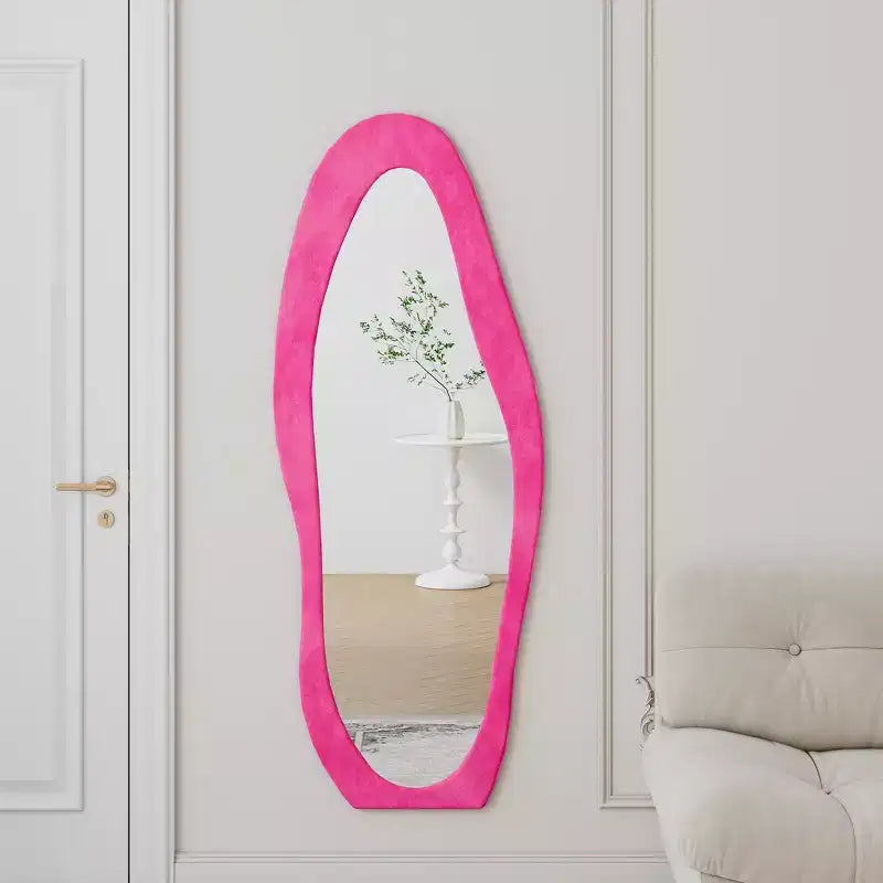 63 x 24 Footprint Shape Irregular Full Length Mirror, Flannel Wrapped Standing Wall Mirror