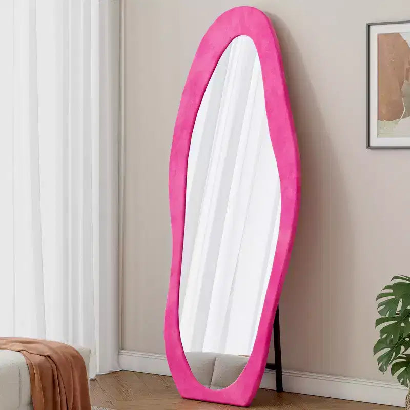 63 x 24 Footprint Shape Irregular Full Length Mirror, Flannel Wrapped Standing Wall Mirror