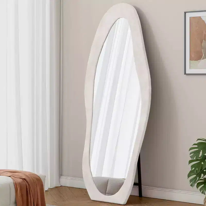 63 x 24 Footprint Shape Irregular Full Length Mirror, Flannel Wrapped Standing Wall Mirror