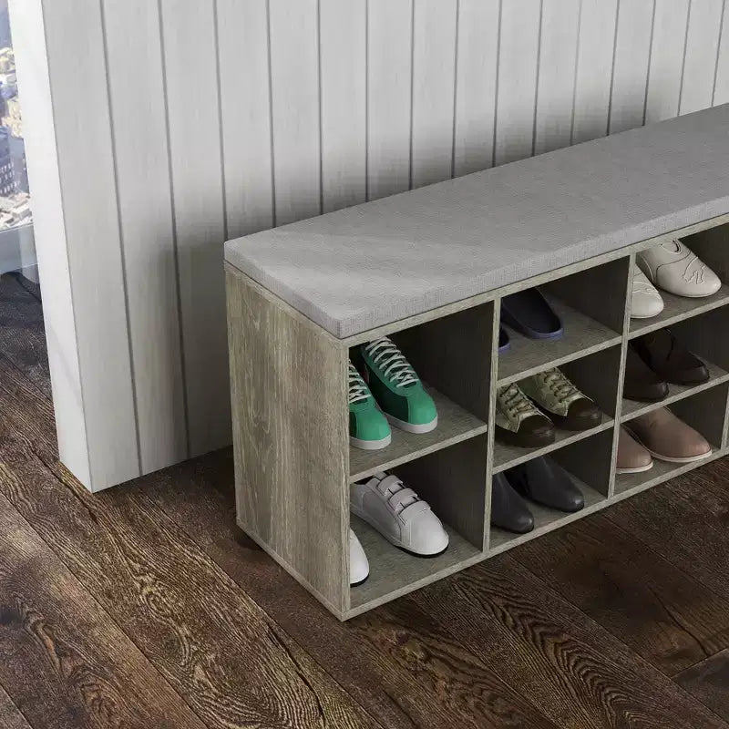 Storage Bench with Cushion, Drawer and 3-Tier Shoe Rack, Entryway Shoe Storage Bench, Gray, 40.9L