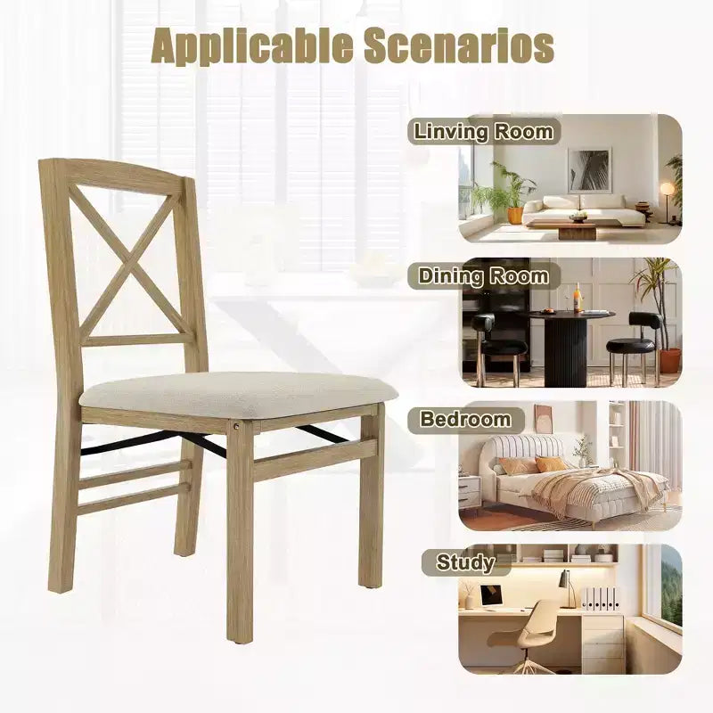 Set di 2 sedie da pranzo con seduta imbottita, pieghevoli, per cucina, sala da pranzo e spazi piccoli, salvaspazio e decorative