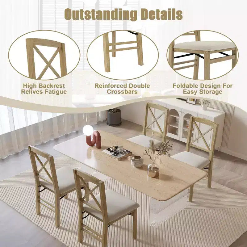 Set di 2 sedie da pranzo con seduta imbottita, pieghevoli, per cucina, sala da pranzo e spazi piccoli, salvaspazio e decorative
