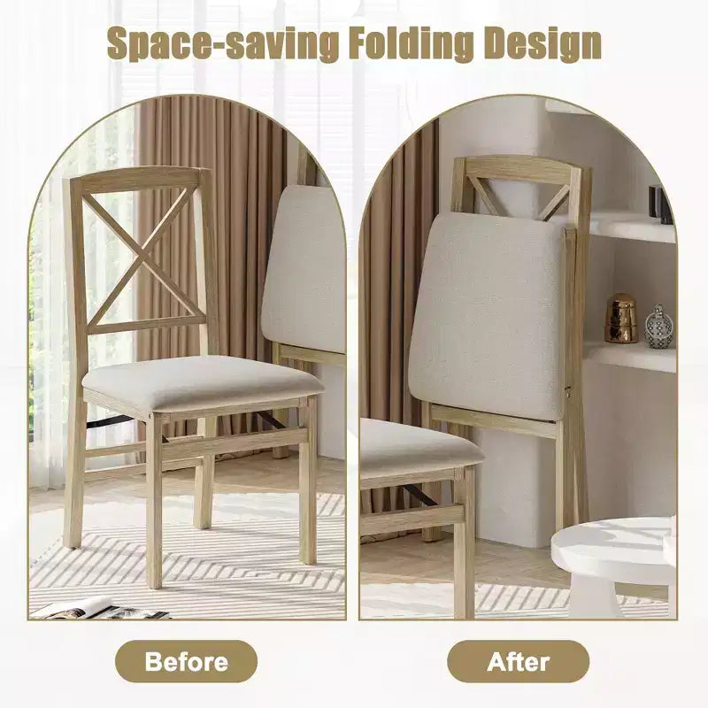 Set di 2 sedie da pranzo con seduta imbottita, pieghevoli, per cucina, sala da pranzo e spazi piccoli, salvaspazio e decorative