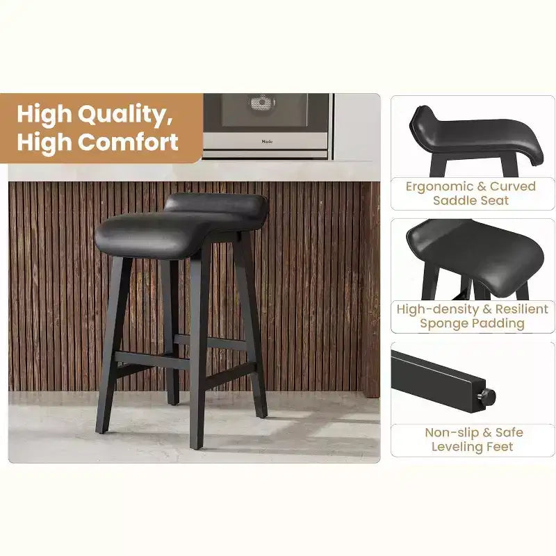 Bar Stools Set, Counter Height Bar Stools, Upholstered Bar Chairs with Low Back, Footrest, Industrial Modern Bar Stools with PU Leather Cushion