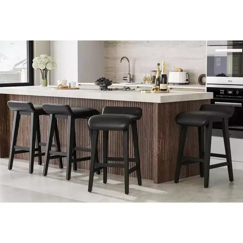 Bar Stools Set, Counter Height Bar Stools, Upholstered Bar Chairs with Low Back, Footrest, Industrial Modern Bar Stools with PU Leather Cushion