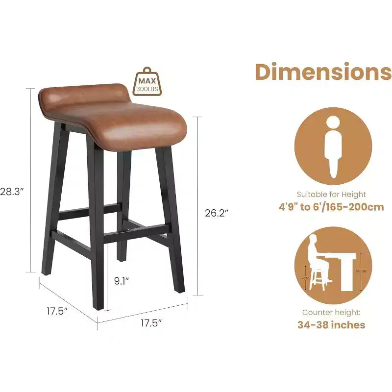 Bar Stools Set, Counter Height Bar Stools, Upholstered Bar Chairs with Low Back, Footrest, Industrial Modern Bar Stools with PU Leather Cushion