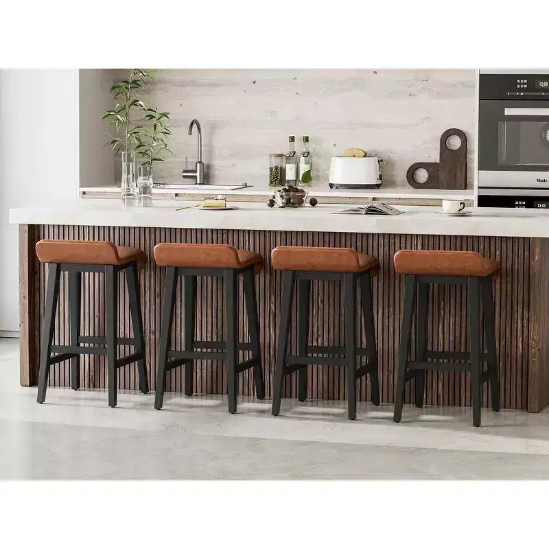Bar Stools Set, Counter Height Bar Stools, Upholstered Bar Chairs with Low Back, Footrest, Industrial Modern Bar Stools with PU Leather Cushion
